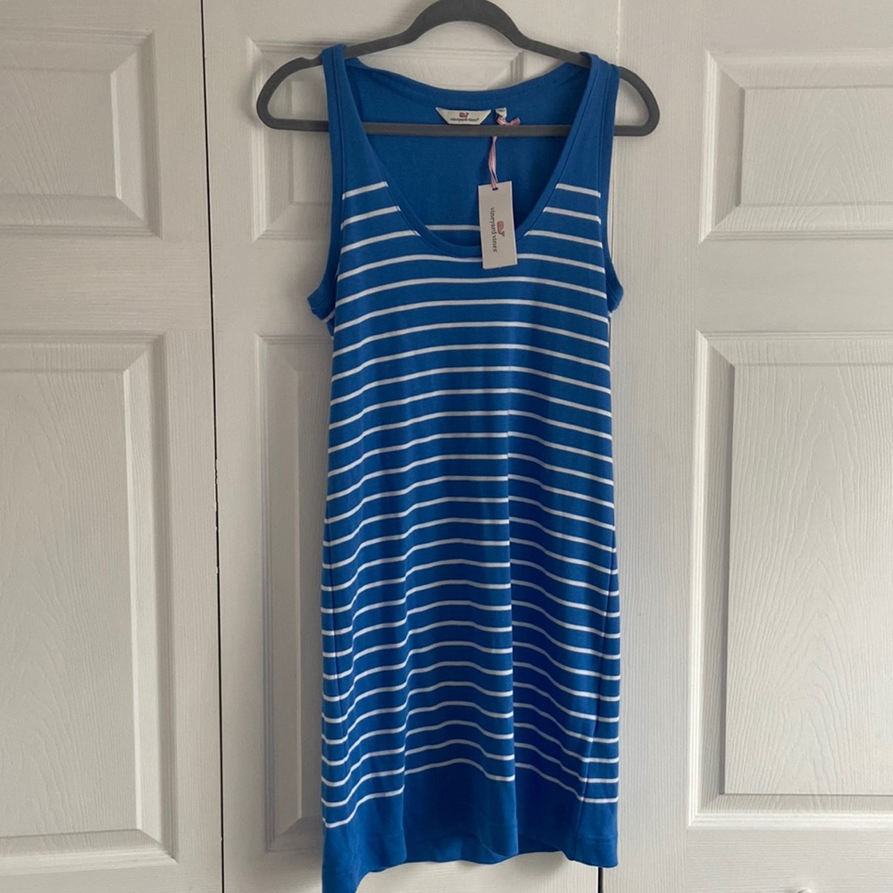 VineyardVines Striped Simple Tank dress - Tide Blue Stripe -Medium